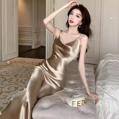 Champagne Satin Spaghetti Straps Dress