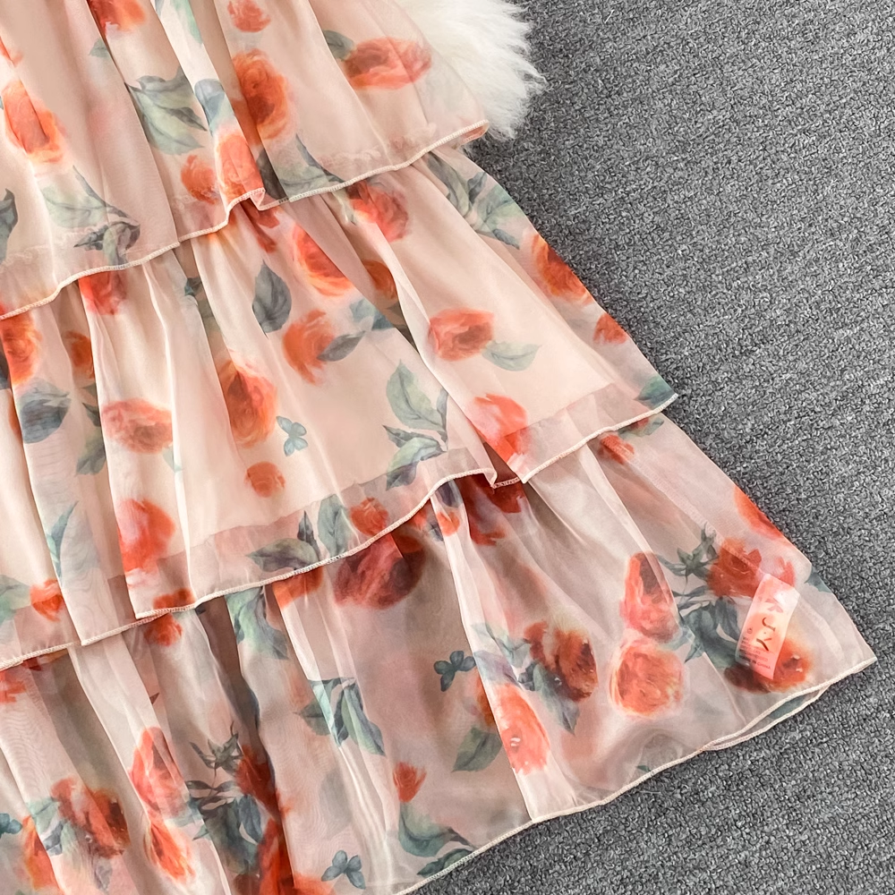 A-line Chiffon Floral Dress,