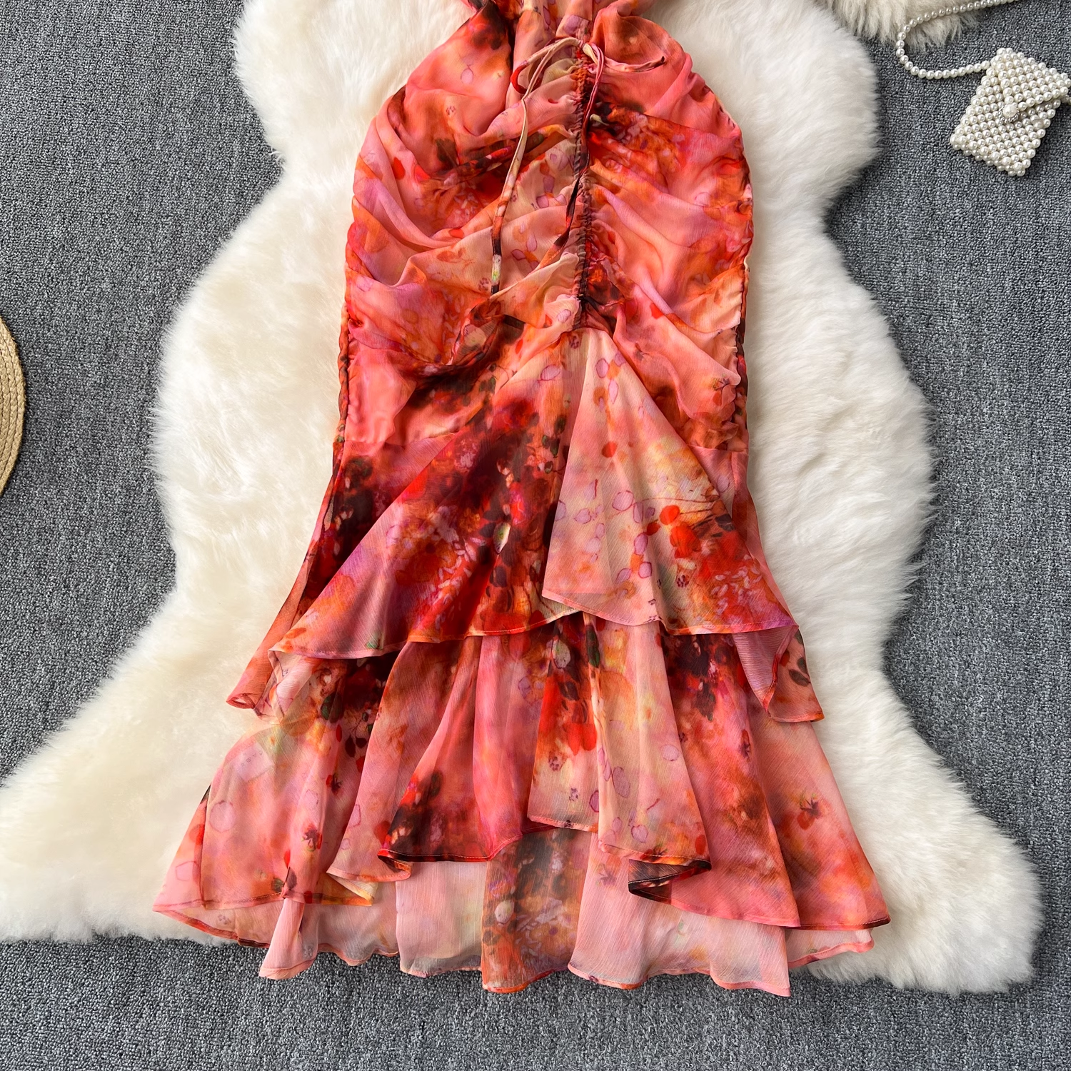 Printed ruffled mermaid dress