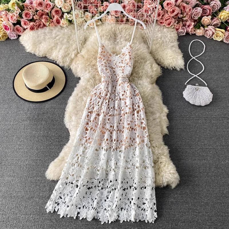 women's hollow lace dress,