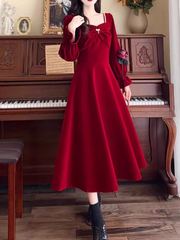 red velvet dress autumn and winter