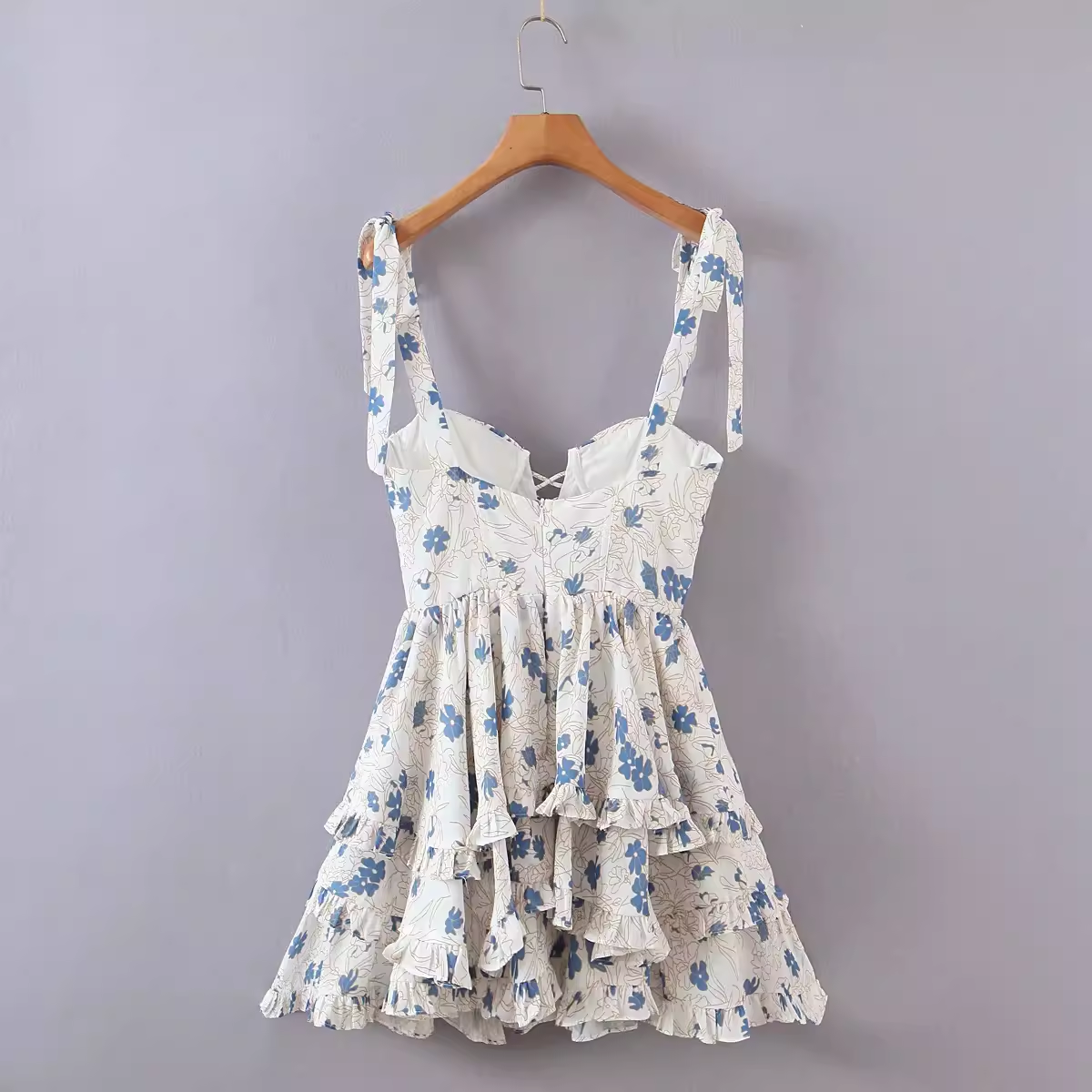 French floral print sexy high waist suspender dress