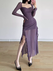 Purple irregular long dress