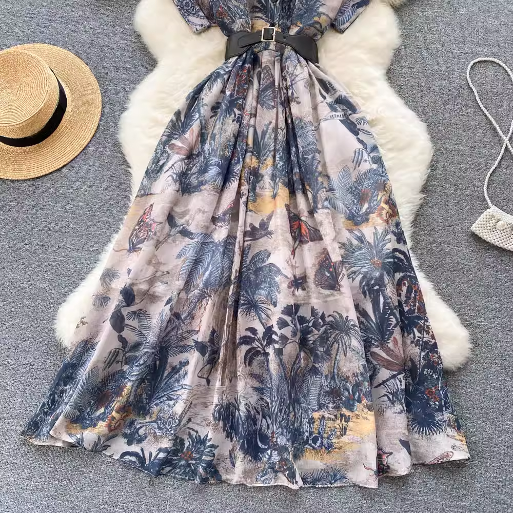 women's summer elegant printed dress ,