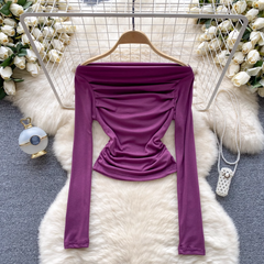 One-shoulder slim-fitting pleated stretch top