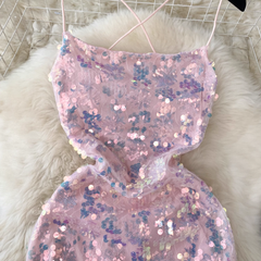 women's summer sequined glitter suspender dress