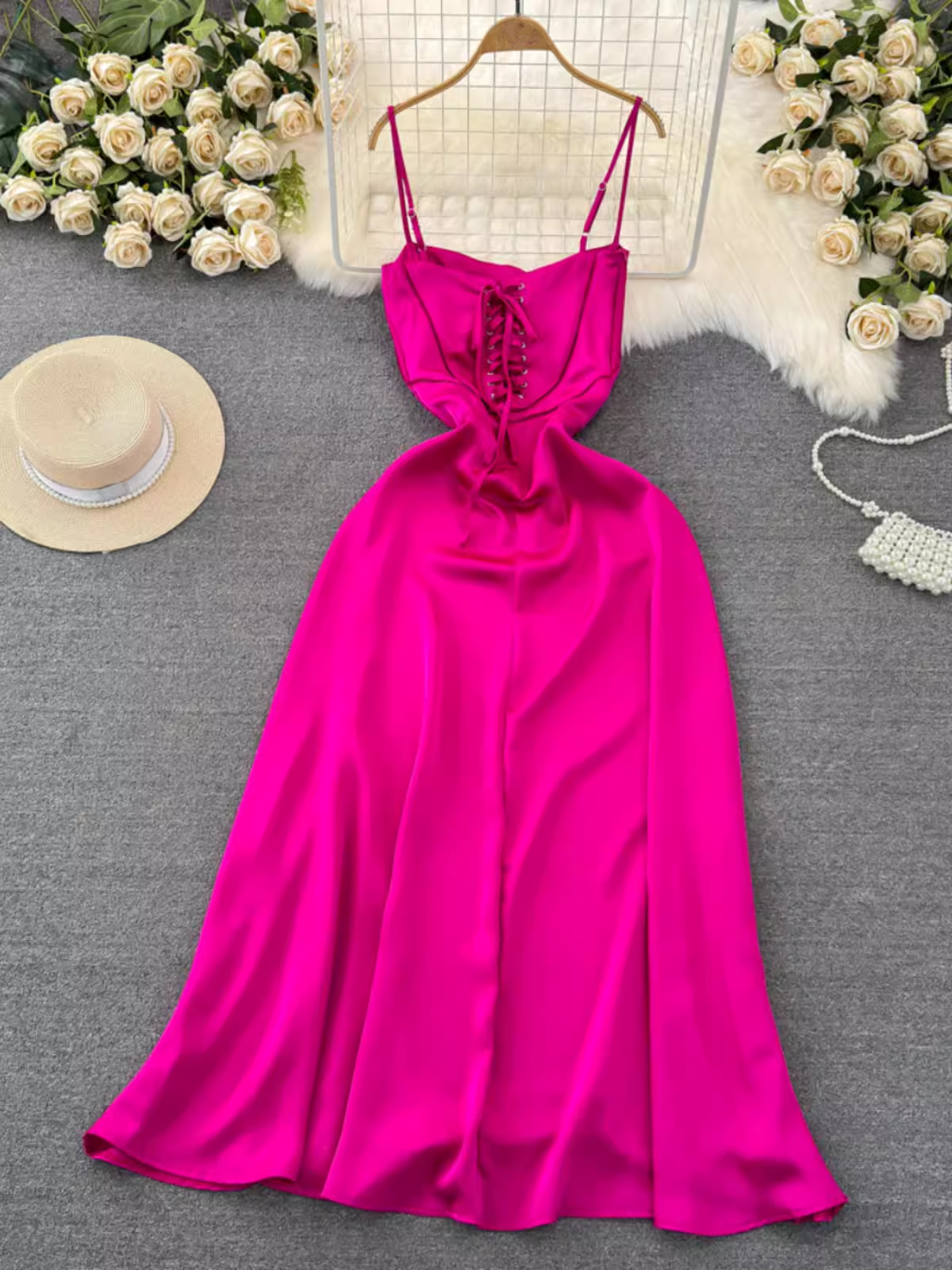 Hot Pink A-line Simple Dress