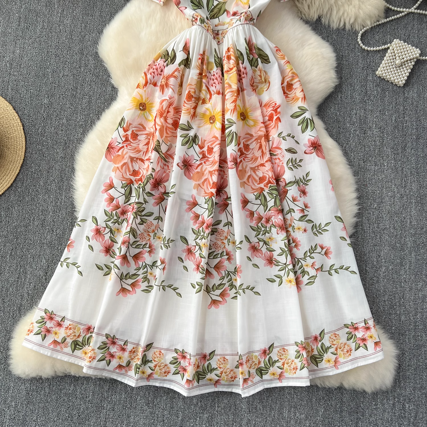 Summer new style French retro palace style printed dress