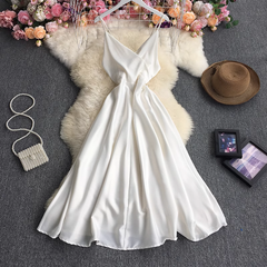 A-line V Neck Pure Color Dress