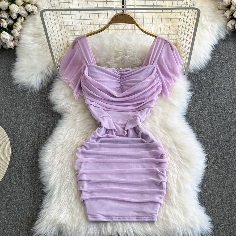 Square neck short mesh bodycon dress