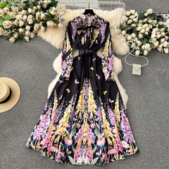 Retro palace style long printed elegant dress