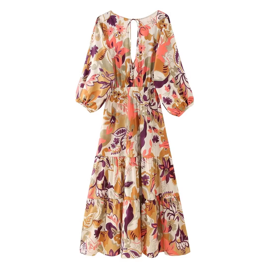 Fashion V-neck printed dress