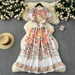 Summer new style French retro palace style printed dress