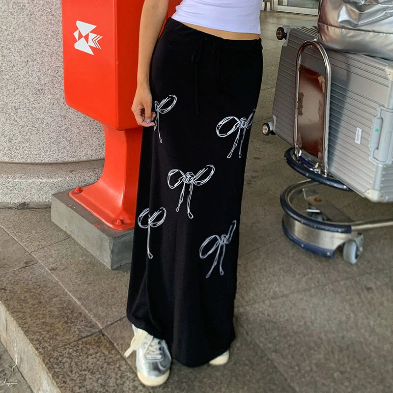 Bow Print Maxi Skirt