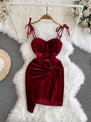 Autumn and winter fashionable and sexy velvet irregular suspender dress with breast pads for women