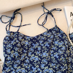 floral suspender A-line short dress