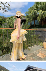women's summer yellow suspender dress