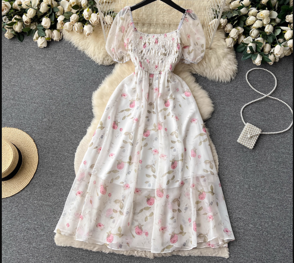 women's summer floral chiffon dress,