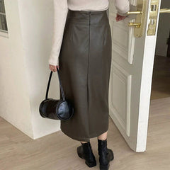 Cambria Faux Leather Midi Skirt