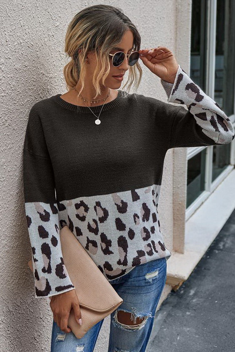 Leopard Print Crew-neck Sweater