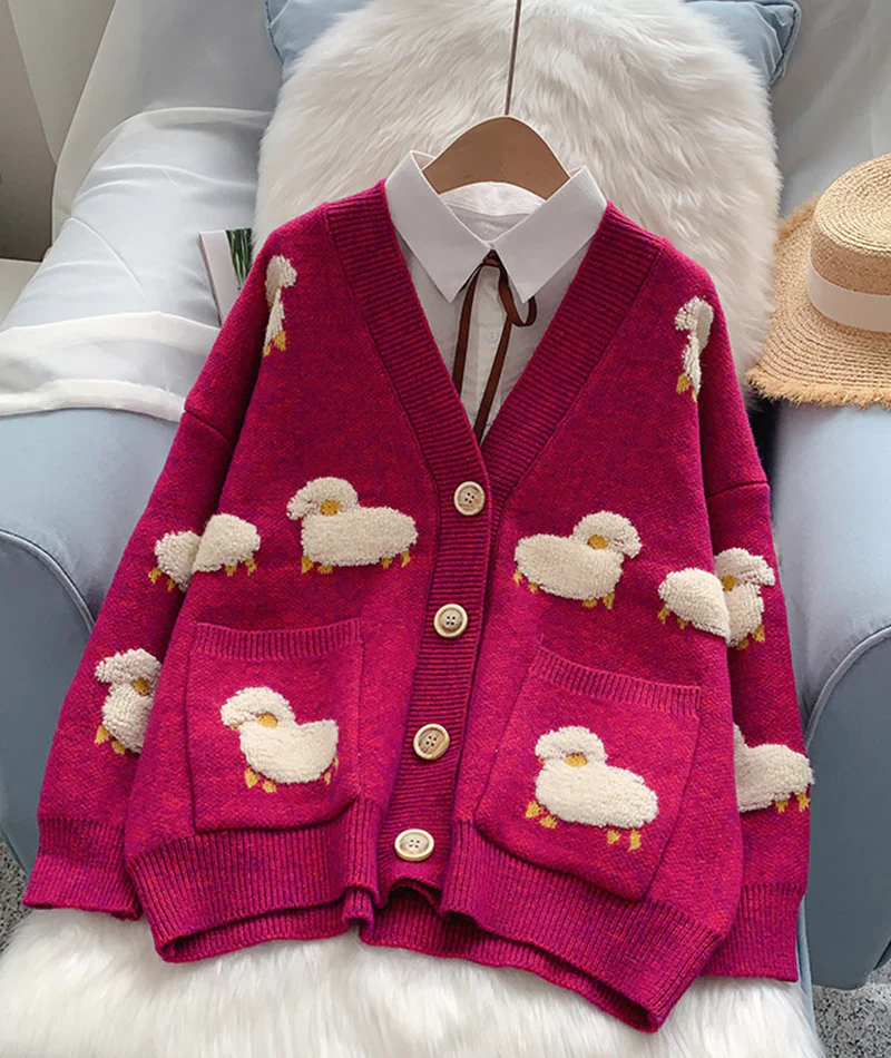 Cute sheep pattern sweater long sleeve sweater sweater coat spring and autumn clothing,