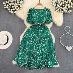 Square collar puff sleeve summer fluffy princess dress,