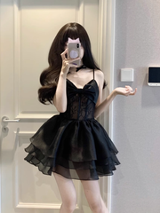 A-line black tulle dress