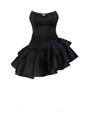 women's black irregular puffy dress