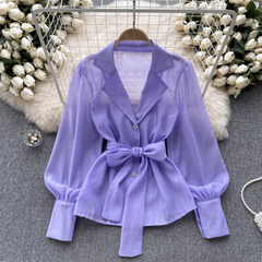 women's autumn retro puff sleeve lapel blouses