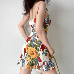 Oil painting print vintage slip dress