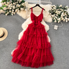 A-line V Neck Tulle Prom Dress