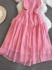 Pink a-line dress seaside vacation long dress