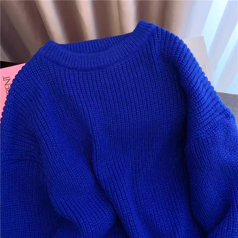 Casual simple blue thickened sweater