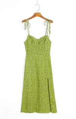 women's green floral slit dress