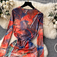 Long-sleeve tie-dye print Maxi Dress