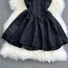 Halterneck deep V-neck backless sleeveless a-line short puffy dress