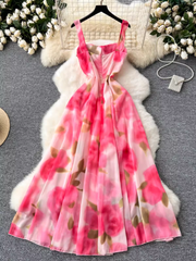 Women's seaside holiday dress with rose print