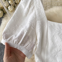 women's summer square collar puff sleeve dress,