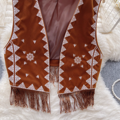 Summer ethnic embroidery tassel design niche jacket vest top