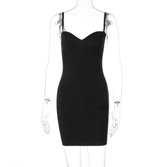 women's summer sexy low neck strap dress,