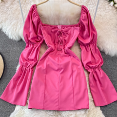 Retro Puff Sleeves Mini Dress ,