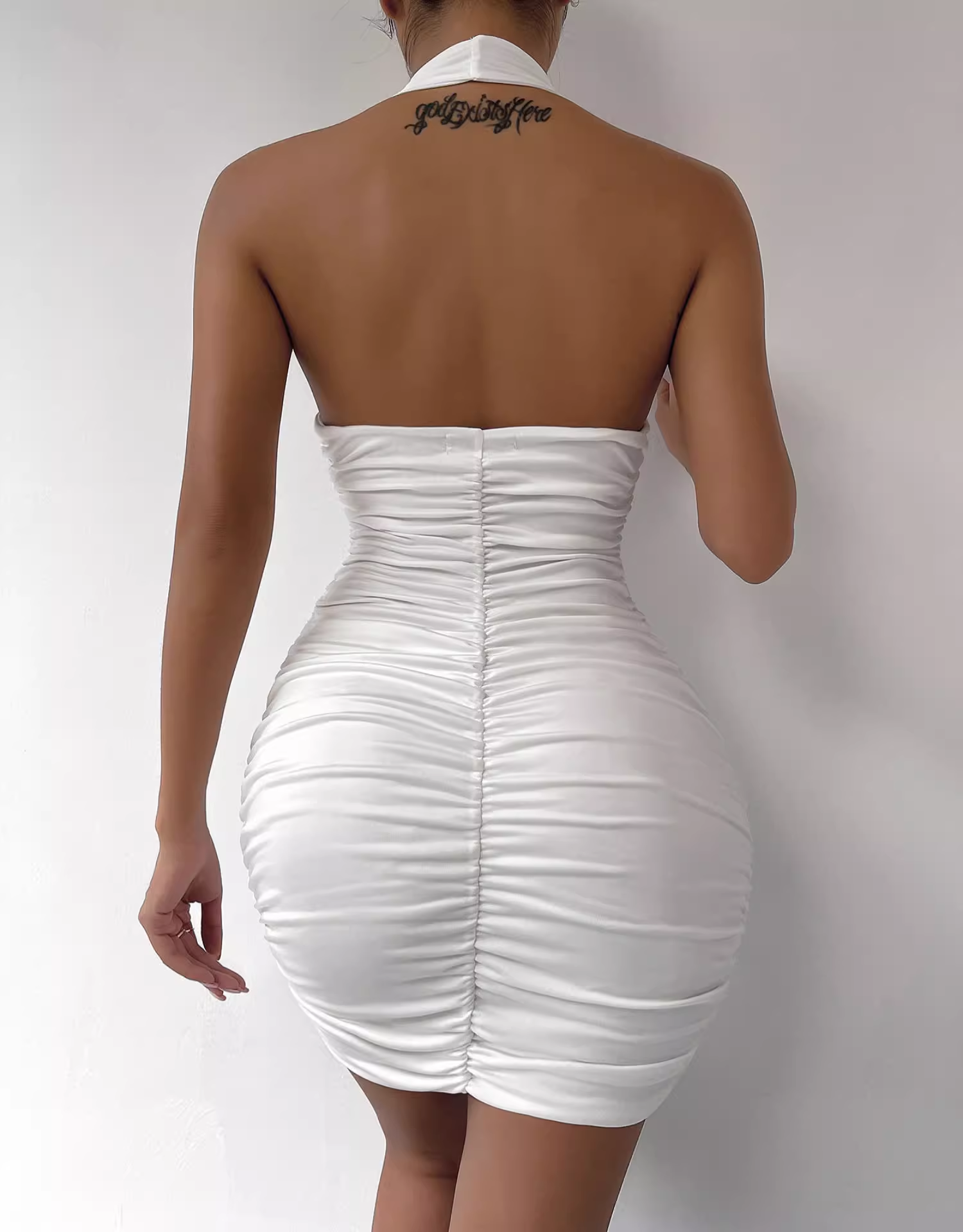 V-neck halter neck sexy open back strapless simple pleated dress summer dress  ,