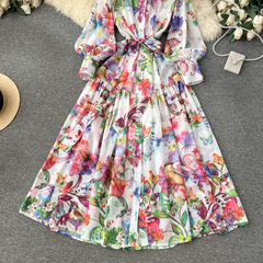 Printed long chiffon dress