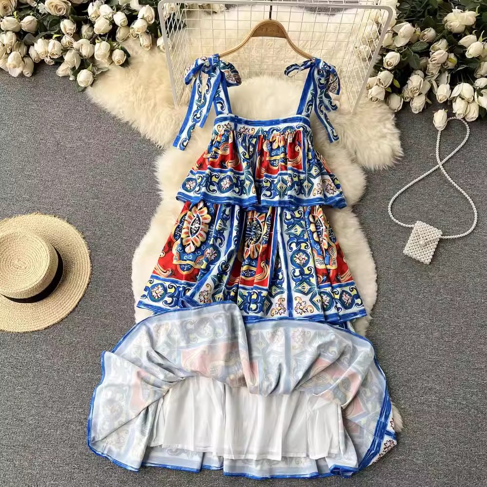 Printed Square Neck Slip Dress Summer Dress ,