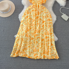 Summer beach resort style yellow floral dress