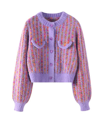 Purple sweater women vintage sweet love knitted cardigan short style