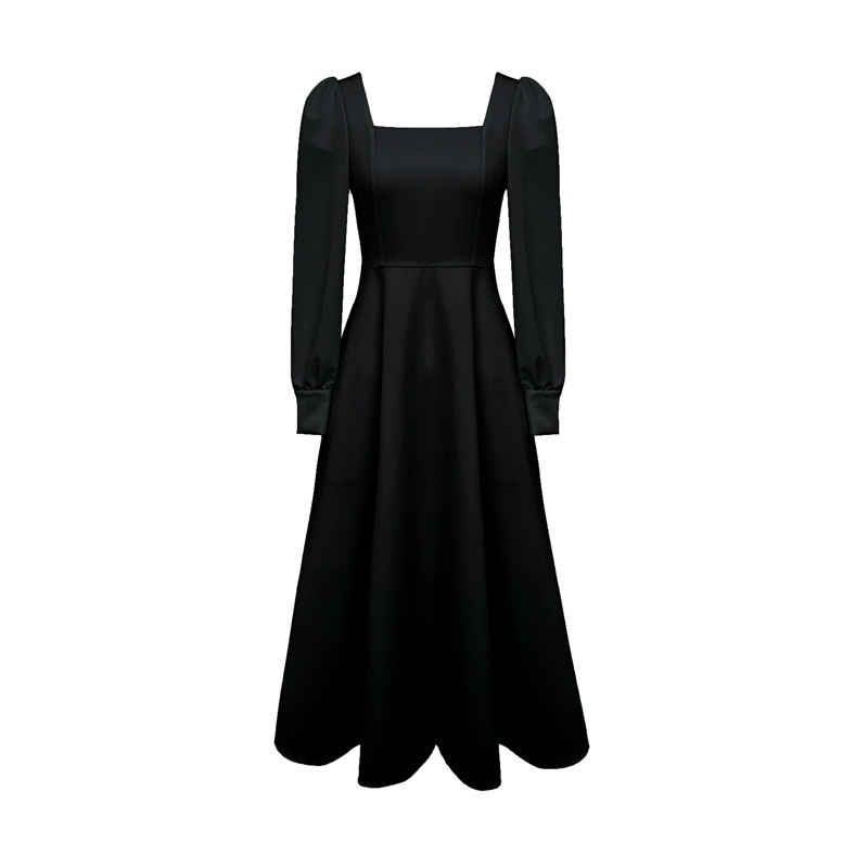 Long sleeve retro style square neckline dress