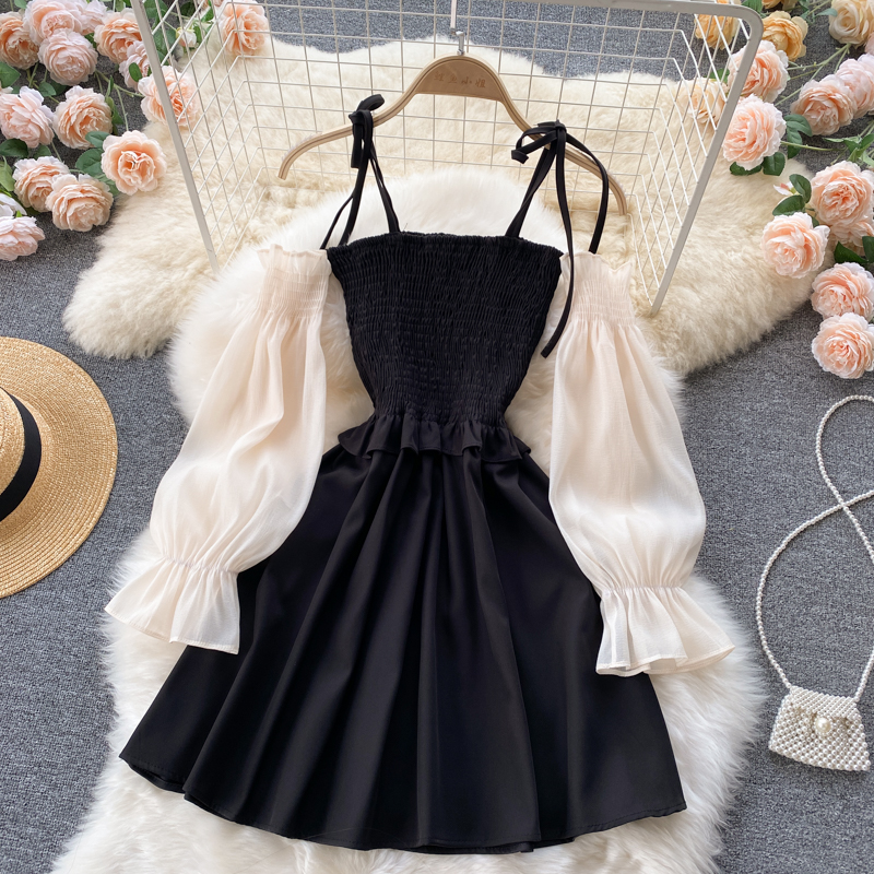 Black A Line Long Sleeve Dress Fashion Dress