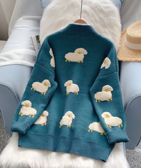 Cute sheep pattern sweater long sleeve sweater sweater coat spring and autumn clothing,