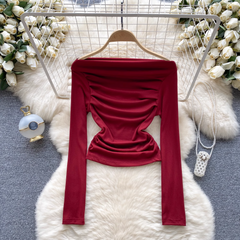 One-shoulder slim-fitting pleated stretch top